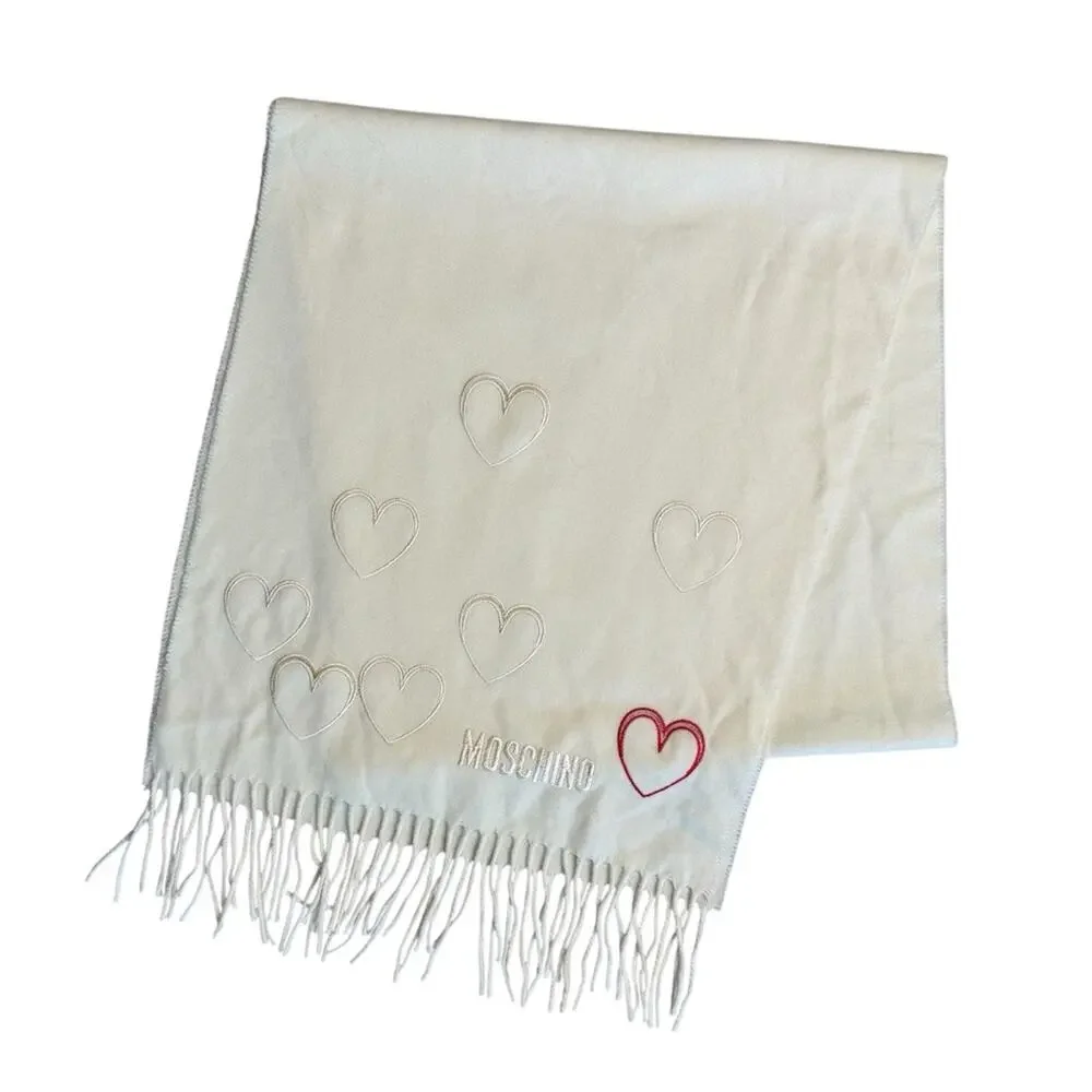 MOSCHINO Women’s Cream Wool Scarf with Heart Design